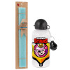 Easter Set, metallic aluminum water bottle (500ml) & scented flat candle (30cm) (TURQUOISE)