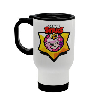 Brawl Stars Melodie, Κούπα ταξιδιού ανοξείδωτη με καπάκι, διπλού τοιχώματος (θερμό) λευκή 450ml