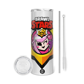 Brawl Stars Melodie, Tumbler ποτήρι θερμό από ανοξείδωτο ατσάλι 600ml, με μεταλλικό καλαμάκι & βούρτσα καθαρισμού