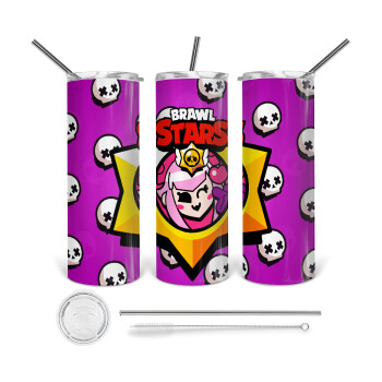 Brawl Stars Melodie, Tumbler ποτήρι θερμό από ανοξείδωτο ατσάλι 600ml, με μεταλλικό καλαμάκι & βούρτσα καθαρισμού