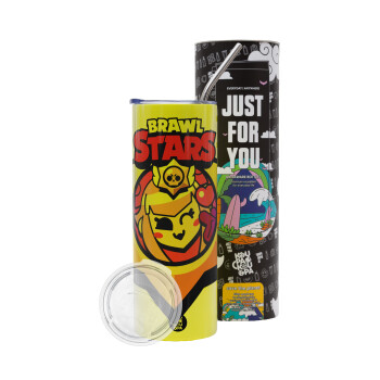 Brawl Stars Melodie, Neon Yellow Travel Tumbler θερμό, μεταλλικό καλαμάκι(Ανωξείδωτο 304 Food grade, BPA free, 600ml)