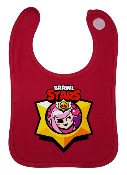 Brawl Stars Melodie — Baby bib with velcro, red, 100% organic cotton (0-18 months)