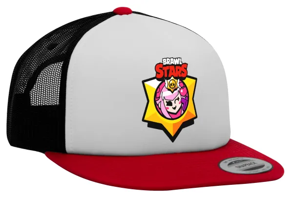Brawl Stars Melodie — Adult Foam Flat Snapback with Mesh Red-White-Black (POLYESTER, ADULT, UNISEX, ONE SIZE)