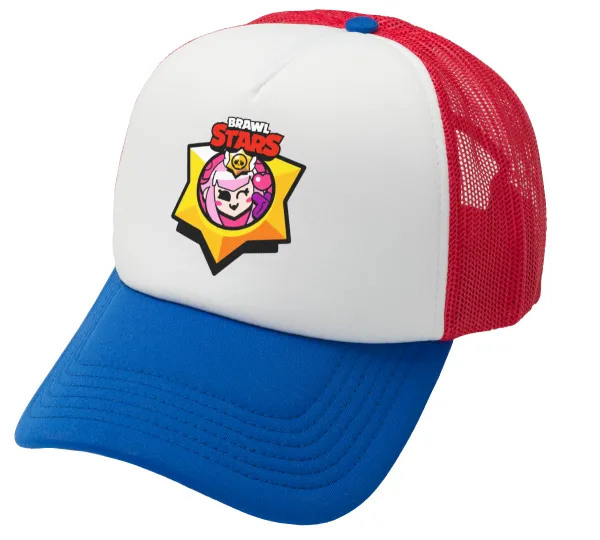 Brawl Stars Melodie — Adult Soft Trucker Hat with Red/Blue/White Mesh (POLYESTER, ADULT, UNISEX, ONE SIZE)