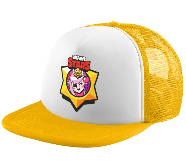 Brawl Stars Melodie — Adult Soft Trucker Hat with Yellow/White Mesh (POLYESTER, ADULT, UNISEX, ONE SIZE)
