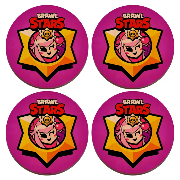 Brawl Stars Melodie — Set of 4 round plywood coasters (9cm)
