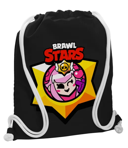 Brawl Stars Melodie — Backpack pouch GYMBAG Black, with pocket (40x48cm) & thick white cords