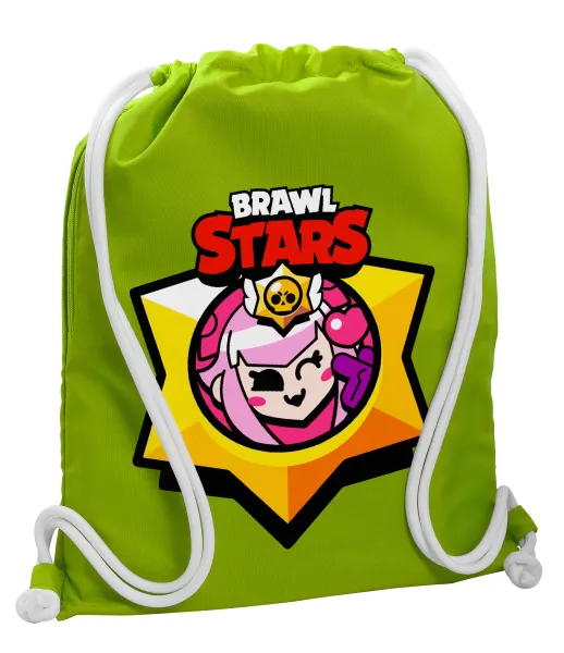 Brawl Stars Melodie — Backpack bag GYMBAG LIME GREEN, with pocket (40x48cm) & thick cords