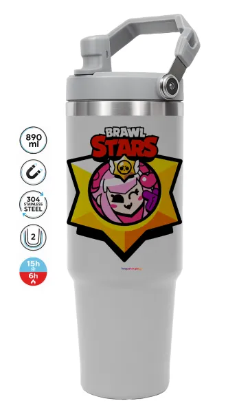 Brawl Stars Melodie — ΓΚΡΙ Travel Tumbler Θερμός με χερούλι και καλαμάκι 890ml