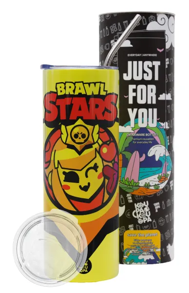 Brawl Stars Melodie — Neon Yellow Travel Tumbler, with metal straw (Stainless steel 304 Food grade, BPA free, 600ml)