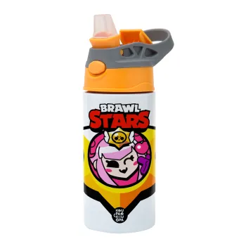 Brawl Stars Melodie, Παιδικό παγούρι θερμό, ανοξείδωτο, με καλαμάκι ασφαλείας, Πορτοκαλί/Γκρι (360ml) BPA-FREE