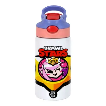 Brawl Stars Melodie, Παιδικό παγούρι θερμό, ανοξείδωτο, με καλαμάκι ασφαλείας, ροζ/μωβ (350ml)