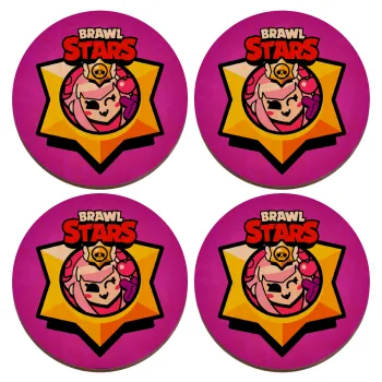 Brawl Stars Melodie, ΣΕΤ x4 Σουβέρ ξύλινα στρογγυλά plywood (9cm)