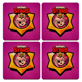 Brawl Stars Melodie, ΣΕΤ x4 Σουβέρ ξύλινα τετράγωνα plywood (9cm)