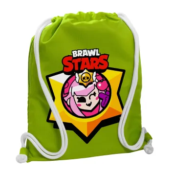 Brawl Stars Melodie, Τσάντα πλάτης πουγκί GYMBAG LIME GREEN, με τσέπη (40x48cm) & χονδρά κορδόνια