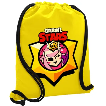 Brawl Stars Melodie, Τσάντα πλάτης πουγκί GYMBAG Κίτρινη, με τσέπη (40x48cm) & χονδρά κορδόνια