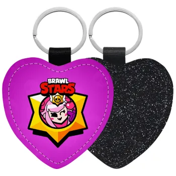 Brawl Stars Melodie, Μπρελόκ PU δερμάτινο glitter καρδιά ΜΑΥΡΟ
