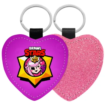 Brawl Stars Melodie, Μπρελόκ PU δερμάτινο glitter καρδιά ΡΟΖ