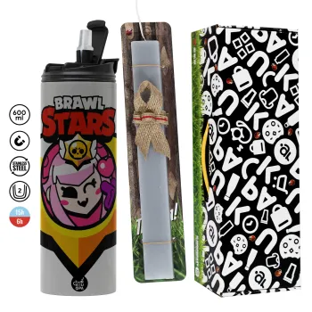 Brawl Stars Melodie, Easter candle with Grey Tumbler Thermo 600ml & aromatic flat candle (30cm) (GREY)