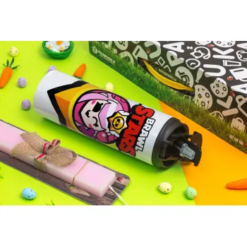 Brawl Stars Melodie, Πασχαλινή Λαμπάδα με Travel Tumbler θερμό με διπλό καπάκι (600ml, BPA free) & κερί αρωματικό πλακέ (30cm) (ΡΟΖ)