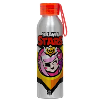 Brawl Stars Melodie, Αλουμινένιο Αθλητικό Μπουκάλι 650ml – Ασημί με Κόκκινο Καπάκι και Λουράκι Σιλικόνης