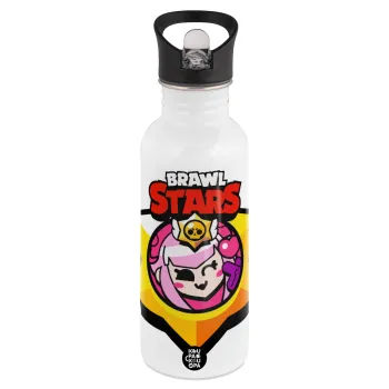 Brawl Stars Melodie, White water bottle with straw, stainless steel 600ml