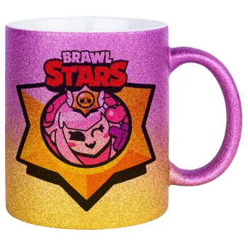 Brawl Stars Melodie, Κούπα Χρυσή/Ροζ Glitter, κεραμική, 330ml