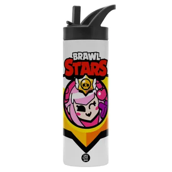 Brawl Stars Melodie, Metallic thermos bottle with straw & handle, stainless steel (Stainless steel 304), double-walled, 600ml.
