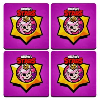 Brawl Stars Melodie, ΣΕΤ 4 Σουβέρ ξύλινα τετράγωνα (9cm)