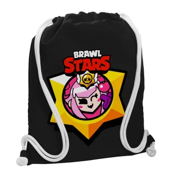 Brawl Stars Melodie, Τσάντα πλάτης πουγκί GYMBAG Μαύρη, με τσέπη (40x48cm) & χονδρά λευκά κορδόνια