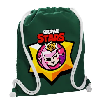 Brawl Stars Melodie, Τσάντα πλάτης πουγκί GYMBAG BOTTLE GREEN, με τσέπη (40x48cm) & χονδρά λευκά κορδόνια