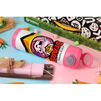 Brawl Stars Melodie, Πασχαλινή Λαμπάδα με Παιδικό παγούρι θερμό, ανοξείδωτο, με καλαμάκι ασφαλείας, ΡΟΖ (500ml)