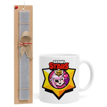 Brawl Stars Melodie, Πασχαλινή Λαμπάδα με Κούπα κεραμική (330ml) & κερί αρωματικό πλακέ (30cm) (ΓΚΡΙ)