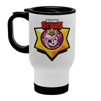 Brawl Stars Melodie, Κούπα ταξιδιού ανοξείδωτη με καπάκι, διπλού τοιχώματος (θερμό) λευκή 450ml