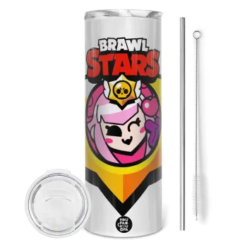 Brawl Stars Melodie, Tumbler ποτήρι θερμό από ανοξείδωτο ατσάλι 600ml, με μεταλλικό καλαμάκι & βούρτσα καθαρισμού