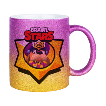 Brawl Stars Ruffs, Κούπα Χρυσή/Ροζ Glitter, κεραμική, 330ml