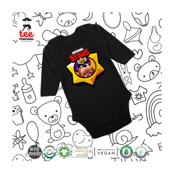 Brawl Stars Ruffs, Μακρυμάνικο βρεφικό φορμάκι, 0-18 μηνών, ΜΑΥΡΟ, 100% Organic Cotton