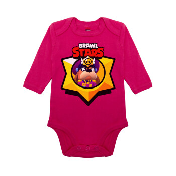 Brawl Stars Ruffs, Μακρυμάνικο βρεφικό φορμάκι, 0-18 μηνών, ΡΟΖ, 100% Organic Cotton