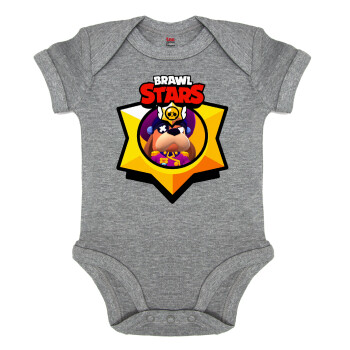 Brawl Stars Ruffs, Βρεφικό φορμάκι μωρού, 0-18 μηνών, ΓΚΡΙ ΜΕΛΑΝΖΕ, 100% Organic Cotton, κοντομάνικο