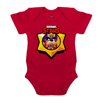 Brawl Stars Ruffs, Βρεφικό φορμάκι μωρού, ΚΟΚΚΙΝΟ, 100% Organic Cotton, κοντομάνικο