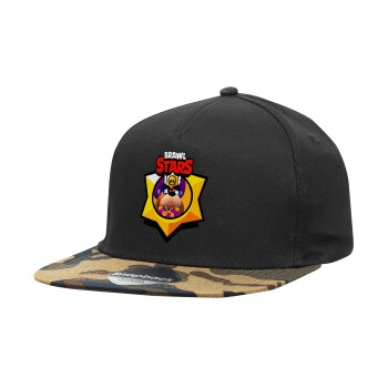 Brawl Stars Ruffs, Καπέλο Ενηλίκων Flat Snapback Μαύρο/Παραλλαγή, (100% ΒΑΜΒΑΚΕΡΟ TWILL, ΕΝΗΛΙΚΩΝ, UNISEX, ONE SIZE)