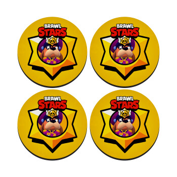 Brawl Stars Ruffs, ΣΕΤ 4 Σουβέρ ξύλινα στρογγυλά (9cm)