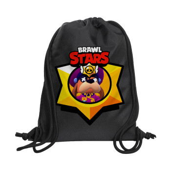 Brawl Stars Ruffs, Τσάντα πλάτης πουγκί GYMBAG Μαύρη, με τσέπη (40x48cm) & χονδρά κορδόνια