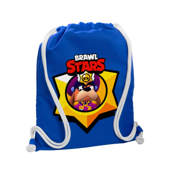 Brawl Stars Ruffs, Τσάντα πλάτης πουγκί GYMBAG Μπλε, με τσέπη (40x48cm) & χονδρά κορδόνια
