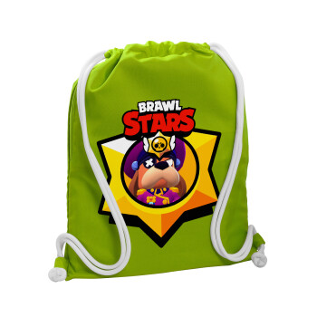 Brawl Stars Ruffs, Τσάντα πλάτης πουγκί GYMBAG LIME GREEN, με τσέπη (40x48cm) & χονδρά κορδόνια