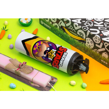 Brawl Stars Ruffs, Easter candle,Travel Tumbler 2 Lids, with metal straw & cleaning brush & aromatic flat candle (30cm) (PINK)