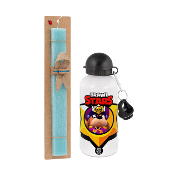 Brawl Stars Ruffs, Πασχαλινή Λαμπάδα με παγούρι μεταλλικό αλουμινίου (500ml) & λαμπάδα αρωματική πλακέ (30cm) (ΤΙΡΚΟΥΑΖ)