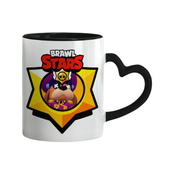 Brawl Stars Ruffs, Mug heart black handle, ceramic, 330ml