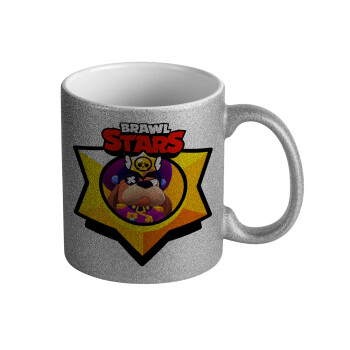 Brawl Stars Ruffs, Κούπα Ασημένια Glitter που γυαλίζει, κεραμική, 330ml