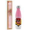 Easter Set, Metallic pink/white (Stainless steel) thermos, double-walled, 500ml & aromatic flat Easter candle (30cm) (PINK)
